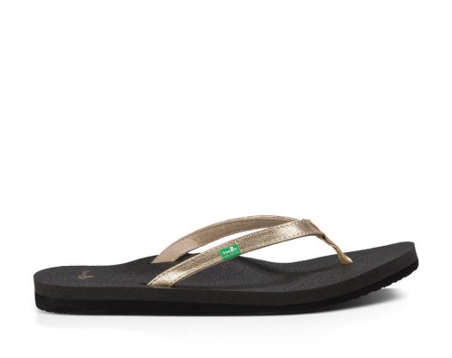 Sanuk Womens Yoga Joy Metallic Black / Gold Flip Flops | OFYDTS710